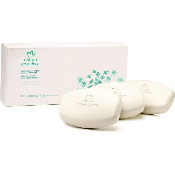 Erva Doce Jabones puro vegetal cremosos en barra Caja con 3 jabones de 90 g c/u